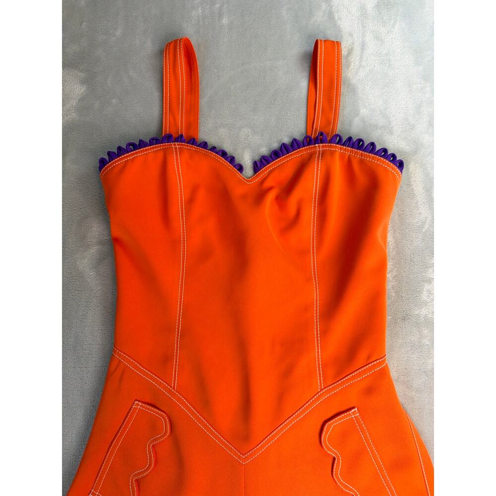 Maria Isabel Cepeda Orange Romper Size 0 Purple Trim Scalloped Corset Playsuit - Picture 2 of 5